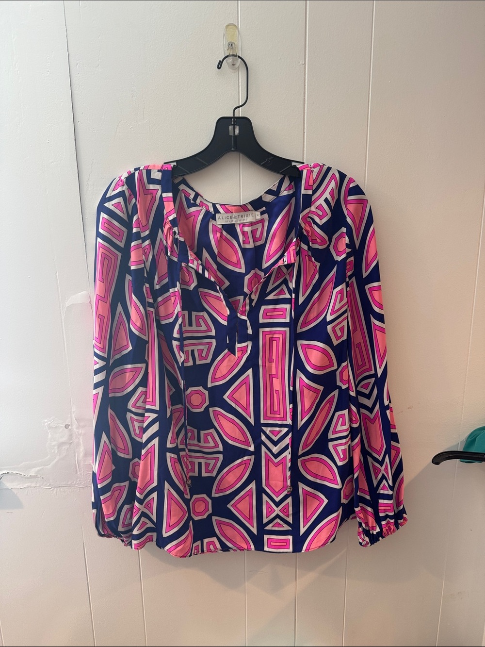 Alice & Trixie Navy and Pink Geometric Long-Sleeve Blouse